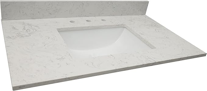 MSI Carrara Sky Vanity Top with Under Mount Rectangle Ceramic Sinks, Engineered Marble Stone, 4" CC Faucet Holes, 37"X22"