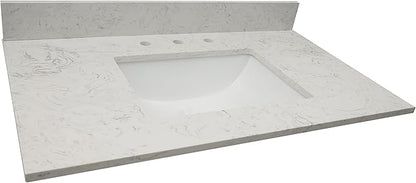 MSI Carrara Sky Vanity Top with Under Mount Rectangle Ceramic Sinks, Engineered Marble Stone, 4" CC Faucet Holes, 37"X22"