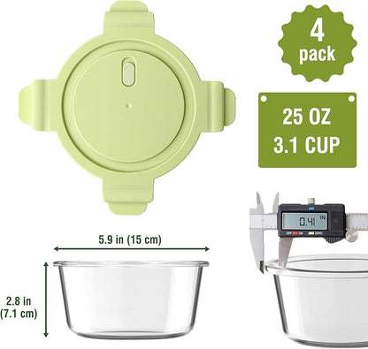 Freshmage 25oz Glass Meal Prep Containers, Round Food Storage Container with Lid Airtight, BPA-Free, Borosilicate Glass Soup Container for Leftovers, Microwave Oven Dishwasher&Freezer Safe (4 Pack)