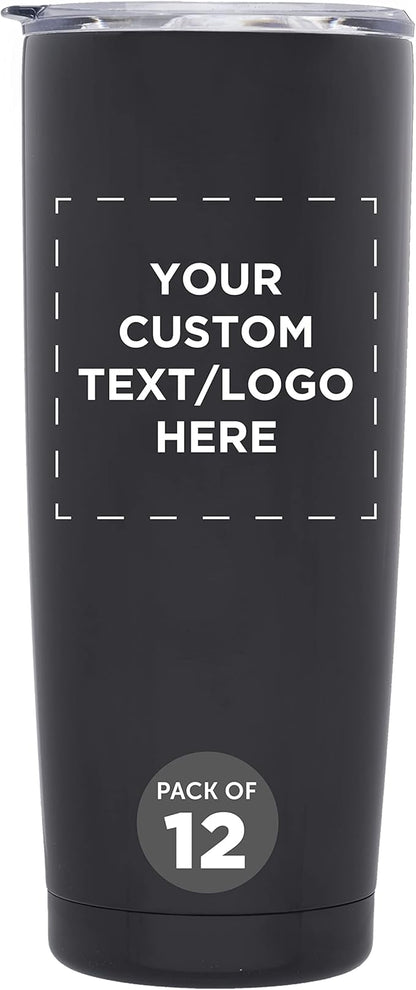 Custom Pipette Stainless Steel Coffee Tumblers 20 oz. Set of 12, Personalized Bulk Pack - Double Wall, Perfect for Coffee, Hot Cocoa, Other Hot & Cold Beverages - Black