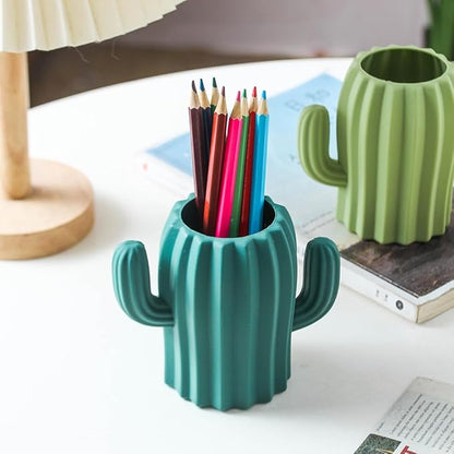 Silicone Pen Holder Cactus Pencil Holder Cute Pens Cup for Desk for Kids Office Decor Desk Accessories Pen Pot Desk Organizer (Dark Green,2 Pack)