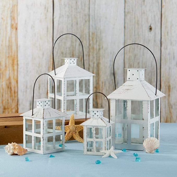 Kate Aspen Rustic Farmhouse Decor White Candle Holder Lantern Decorative (7.5 Inch), Wedding Decoration, Centerpiece Table Decorations, Home Decor, Shelf Decor