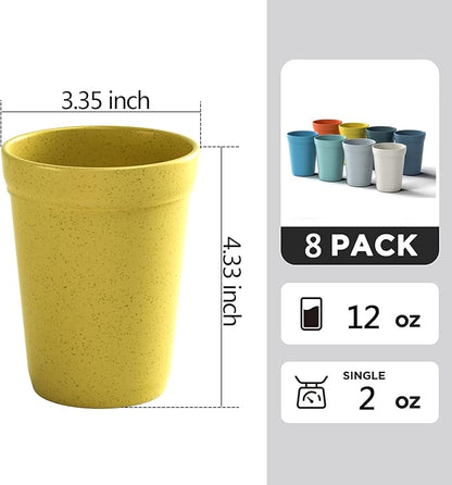 Homestockplus 12Oz Wheat Straw Cups, Set of 8 - Reusable Plastic Cups for Kitchen, Home, Office, and Outdoor Use - Dishwasher and Microwave Safe - Eco-Friendly and Unbreakable Drinking Cups