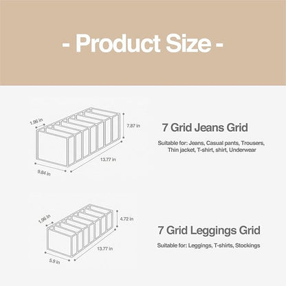 Wardrobe Clothes Organizer, 7 Grids Washable Portable Closet Organizer Mesh Separation Storage Box Foldable Closet Drawer Organizer for Underwear, Socks, Scarves, Jeans (Grey, 2 Jeans Grid)