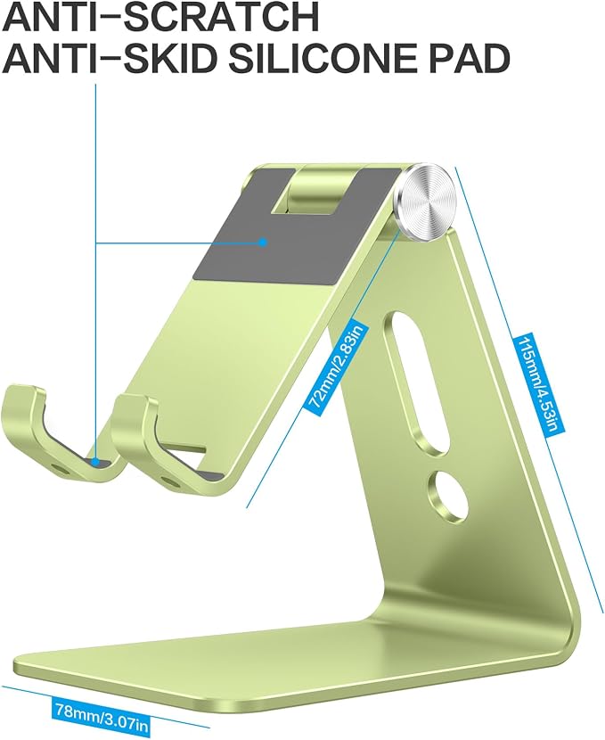 OMOTON Adjustable Cell Phone Stand, C2 Aluminum Desktop Phone Dock Holder Compatible with iPhone 15 14 13, SE, XR, 8 Plus 7 6, Samsung Galaxy, Google Pixel and More