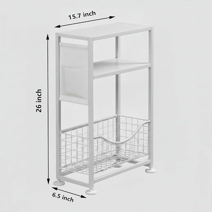 Skinny Side Table with Storage, 3 Tier Slim Side Tables for Small Spaces, Skinny End Table Narrow Bedside Table Narrow Side Table for Living Room, Bedroom
