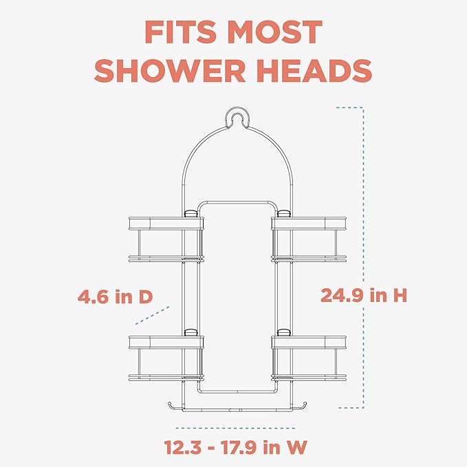 Zenith Expandable Handheld Shower Head/Large Bottle Caddy, Stainless Steel