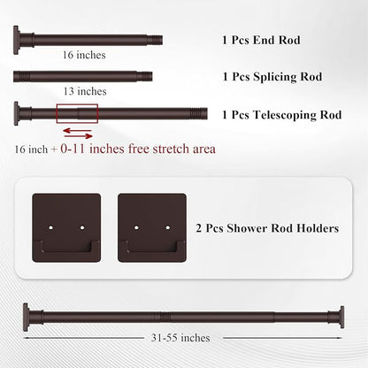 UIOSANRT Brown Shower Curtain Rod 31-55 inches, Stainless Steel Shower Rod & Tension Rod, Adjustable Tension Shower Rod for Bathroom, Windows, Closet