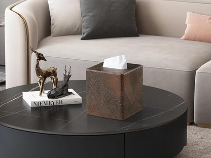 Square Tissue Box Cover, Stylish Leather Tissue Box Holder with Magnetic Bottom, Used As A Decorative Tissue Holder for Living Rooms, Bedrooms, and Desks (Brown Vintage)
