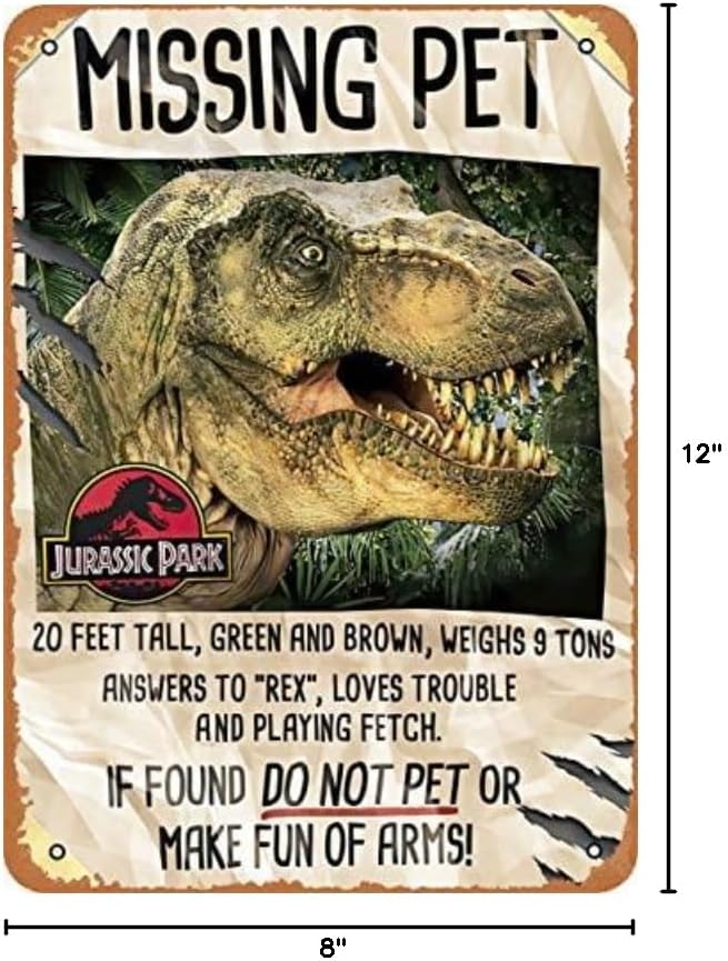 Missing Pet Jura Park 8 x 12 Inches - Vintage Metal Tin Sign for Home Bar Pub Garage Decor Gifts