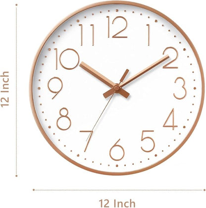 DAXSMY Wall Clock - 12 Inch Silent Non-Ticking Modern 3D Wall Clocks Battery Operated - Decorative Clock for Kitchen, Home Office, Bathroom, Bedroom, Living Room(Rose Gold)
