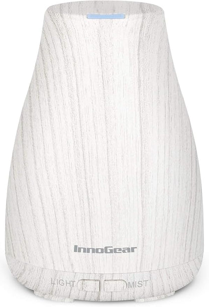 InnoGear Essential Oil Diffuser, Ultrasonic Diffusers for Home Aromatherapy Humidifier for Bedroom Room 7 Colors LED 2 Mist Mode Auto Off, White Grey