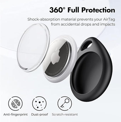 UNBREAKcable Holder for Apple AirTag with Strap- 4 Pack [Fit Tightly Design] [Easy to Install] [Hold Air Tag Securely] Waterproof TPU Shell Protective Case with Nylon Keychain Strap(Black&Blue)