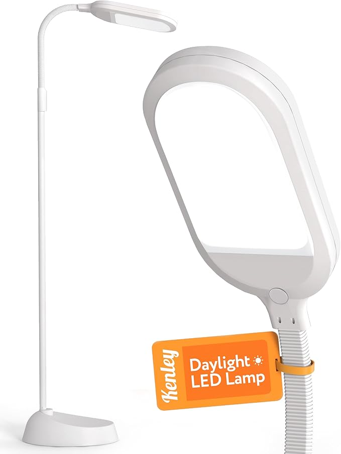 Natural Daylight LED Floor Lamp - 15W LED Craft Light Floor Standing for Reading, Crafting, Sewing - Full Spectrum Bright Sunlight - Adjustable Gooseneck - Task Lamps for Living Room, Bedroom, Office