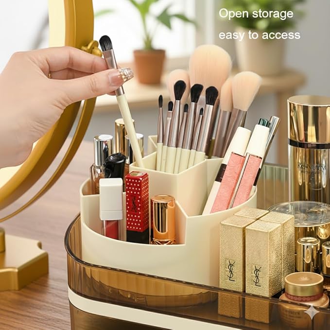 Makeup Organizer with Dual Drawers - Large Capacity Countertop Cosmetic Storage for Skincare Vanity Bathroom