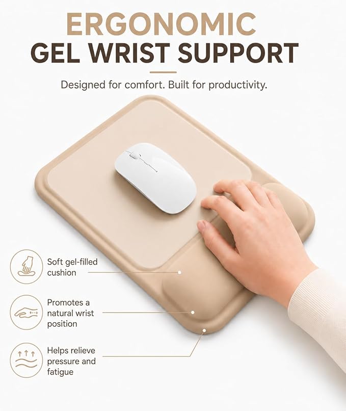 eulps Ergonomic Mouse Pad with Wrist Rest, Gel Mousepad with Soft Wrist Support, Non-Slip PU Base, Smooth Surface Mouse Pad for Wrist Pain Relief, Computer Laptop Office Home & Gaming (Nude Apricot)