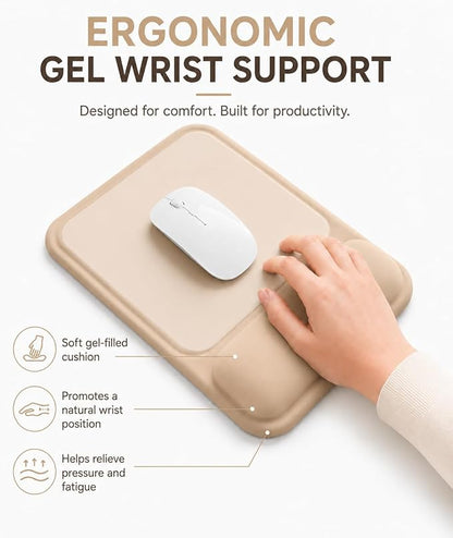 eulps Ergonomic Mouse Pad with Wrist Rest, Gel Mousepad with Soft Wrist Support, Non-Slip PU Base, Smooth Surface Mouse Pad for Wrist Pain Relief, Computer Laptop Office Home & Gaming (Nude Apricot)