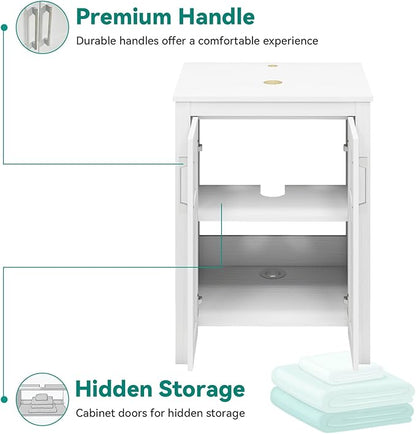 YOURLITE Bathroom Vanity, 24" Modern White Bathroom Cabinet