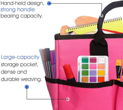 ZKOO Desktop Tote and Stock Organize, Multiple Pockets Teacher Helper Tote Bag Organization for Arts, Books, Stationery and Office Desk Organize, Make-up Case with Handles Craft Organizer (Pink)