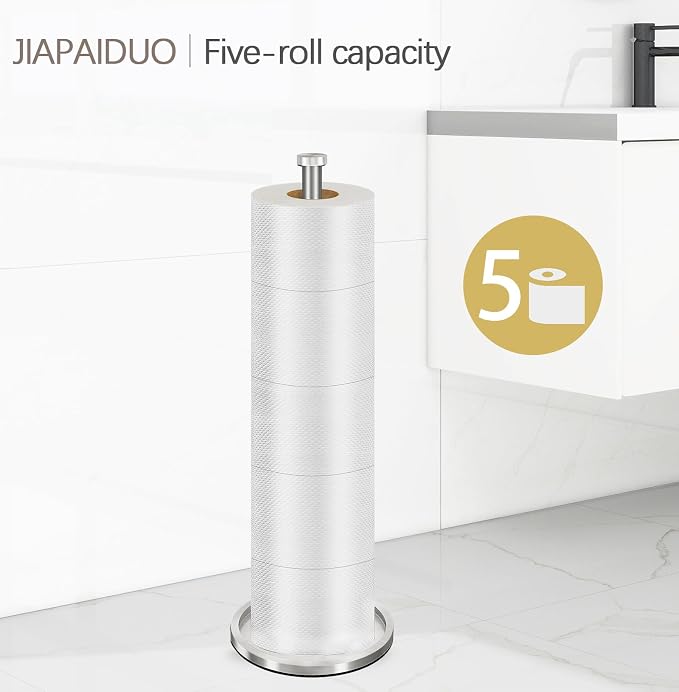 Toilet Paper Holder Stand with Reserve Function, Brushed Nickel Toilet Roll Holder Free Standing, Toilets Paper Storage Stand for 5 Rolls of Toilets Papers，Modern Design