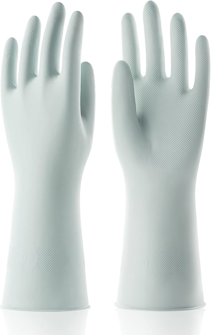 COOLJOB Large Household Rubber Gloves with Cotton Liner & Non-slip Grip, Waterproof Long Lasting Dishwashing Gloves for Kitchen & Bathroom Cleaning, Mint Green, 1 Pair