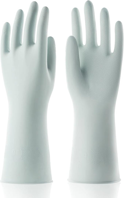 COOLJOB Large Household Rubber Gloves with Cotton Liner & Non-slip Grip, Waterproof Long Lasting Dishwashing Gloves for Kitchen & Bathroom Cleaning, Mint Green, 1 Pair
