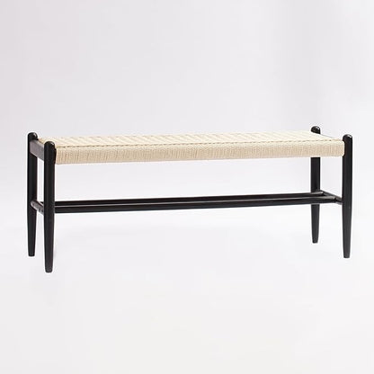 Solid Wood Entryway Bench with Shoe Storage, Rustic Oak Wood and Woven Design 45 Inch Long Seating for Living and Dining Rooms,Black