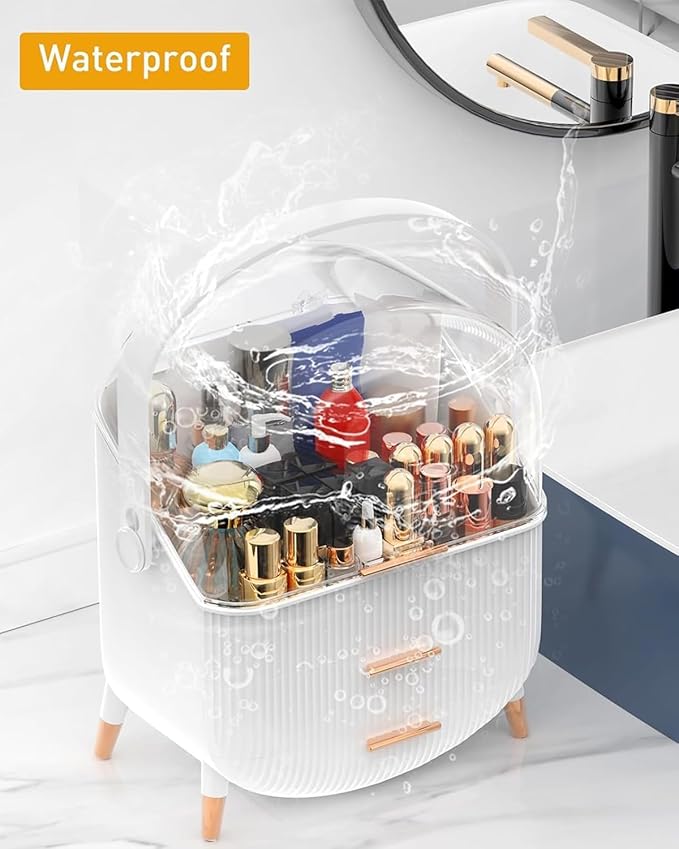 Makeup Organizer and Storage for Bathroom Vanity Countertop, Portable Travel Cosmetic Display Cases with Lid and Drawers, Gift for Women and Girls -White