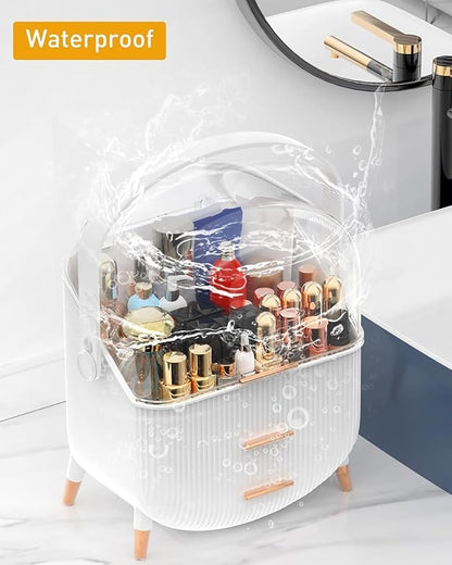 Makeup Organizer and Storage for Bathroom Vanity Countertop, Portable Travel Cosmetic Display Cases with Lid and Drawers, Gift for Women and Girls -White