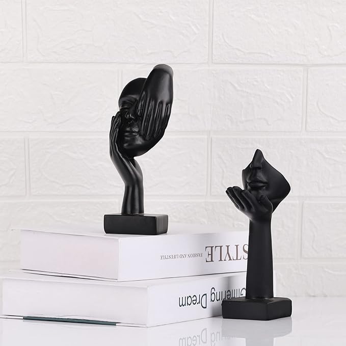 oliruim 6.5" H Black Art Thinker Figurines 2 PCS, Abstract Small Statues Home Accent Decor for Shelf, Office Desk, Living Room, Knick Knacks Decorations for Shelves (2 PCS Black)