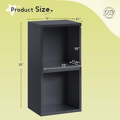 2 Cube Bookshelf Organizer, DIY Wooden Open Book Shelf with Anti-Tip Design, Cube Storage Shelf Organizer for Bedroom, Office, Dorm, Black