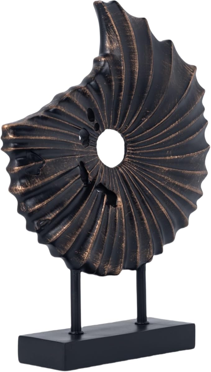 LuckySunDecorQZ Unique Round Coin Sculpture Decorative Objects for Shelf Home Decor Accents, Modern Abstract Tabletop Decor Items for Living Room Fireplace Mantel, Above Cabinet (Black L)