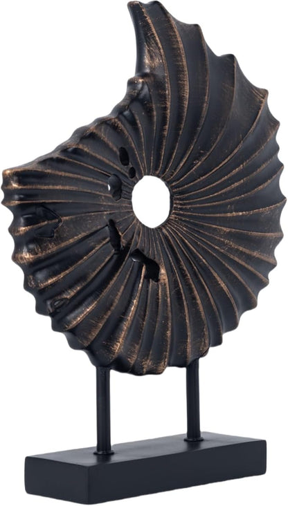 LuckySunDecorQZ Unique Round Coin Sculpture Decorative Objects for Shelf Home Decor Accents, Modern Abstract Tabletop Decor Items for Living Room Fireplace Mantel, Above Cabinet (Black L)
