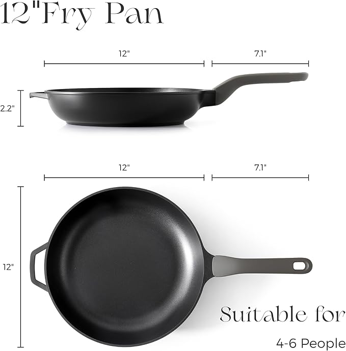 PRICUSIS Nonstick Frying Pan, 8/10/12 Inch Skillet with Stay Cool Handle, Fully Coated, Induction Compatible & Oven Safe, 100% Dishwasher Safe, PTFE & PFOA Free（12 Inch, Black Sesame）