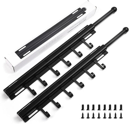 16.5" Valet Rod for Closet Pull Out With 6 Hooks Valet Rods for Closets (2Pack Black) Closet Valet Rod Slide Out