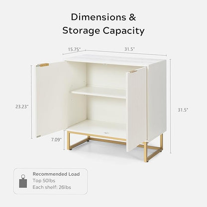 Fluted Storage Cabinet Sideboard Buffet Cabinet, Modern Accent Cabinets with Adjustable Shelves, Wooden Credenza, Console Table Entryway Cabinets for Living Dining Room, White