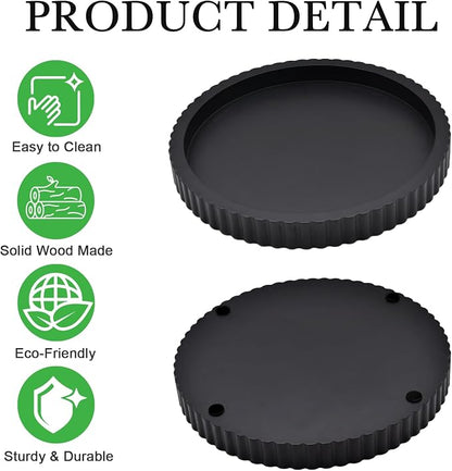 Modern Decorative Tray for Coffee Table, 11" Wooden Black Round Small Decor Tray for Candle, Perfume, Vanity, Kitchen Island Counter & Table Centerpiece