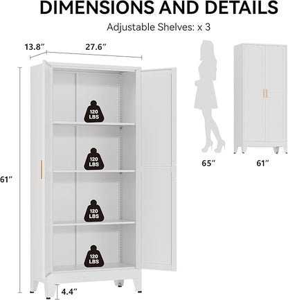 COFaR 61" Tall Pantry Cabinet with Adjustable Shelves, White Storage Cabinet with Doors and Shelves, Sturdy Freestanding Cupboard for Kitchen Pantry, Bathroom Storage, Living Room & Office