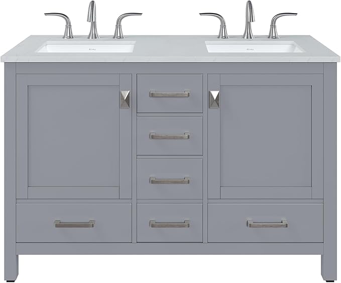 Eviva Aberdeen 48 Inch Bath Vanity with Sink- Gray Bathroom Vanity with Carrara Quartz Top
