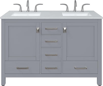 Eviva Aberdeen 48 Inch Bath Vanity with Sink- Gray Bathroom Vanity with Carrara Quartz Top