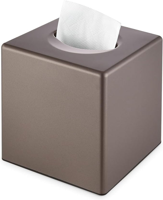 Y-in Hand Tissue Box Cover, Square Facial Cube Tissue Box Holder, Storage Accessories for Bathroom Vanity, Bedroom Countertops, Dressers, Night Stand, Parlors and Offices - Brown Bronze