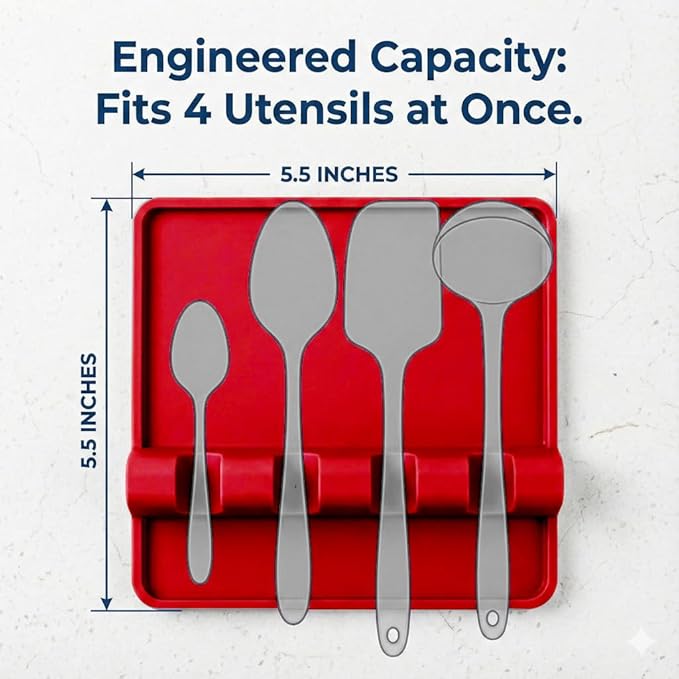 Cooler Kitchen Red Silicone Spoon Rest for Stove Top with Drip Pad (Two Pack) - Heat-Resistant, BPA-Free Utensil Rest & Spoon Holder for Kitchen Counter - Grill Utensil Holder for Spatulas