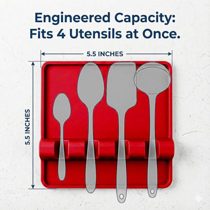 Cooler Kitchen Red Silicone Spoon Rest for Stove Top with Drip Pad (Two Pack) - Heat-Resistant, BPA-Free Utensil Rest & Spoon Holder for Kitchen Counter - Grill Utensil Holder for Spatulas