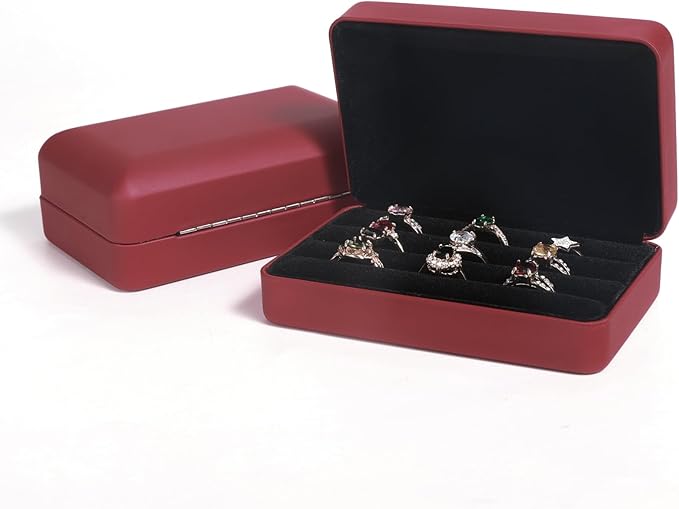 Small Ring Organizer Box. Travel Jewelry Storage Case. Ring Box for Multiple Rings. Portable Ring Display Holder for Women (Red S)