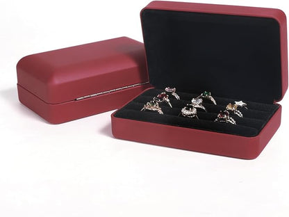 Small Ring Organizer Box. Travel Jewelry Storage Case. Ring Box for Multiple Rings. Portable Ring Display Holder for Women (Red S)