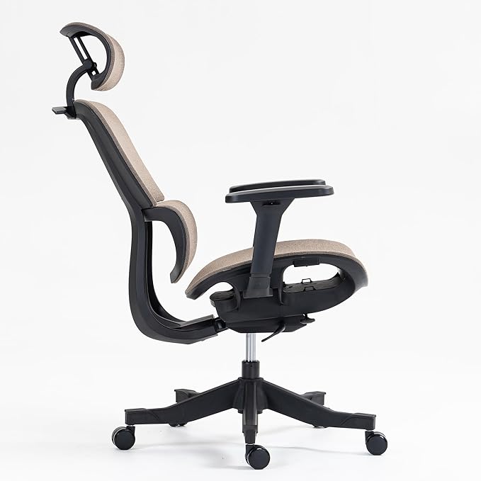Ergonomic Office Chair with Independent Lumbar Support, Adjustable Height & 360° Swivel for Home Office Workstation (Brown)