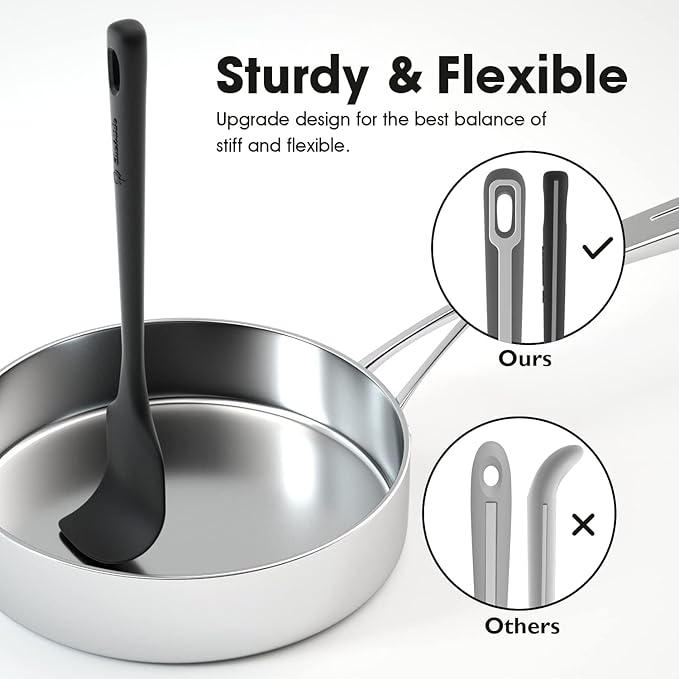ChefAide 4 Pieces Silicone Spatula Set, Food Grade Rubber Spatula, Upgrade Strong Handle with Ergonomic Grip, Heat Resistant Up to 600°F for Nonstick Cookware, Cooking Baking Mixing, Black (SP4)