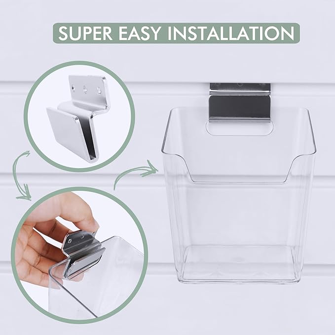 Clear Slatwall Bins, 4 Pack Slat Wall Accessories Cups Hooks Assemble Set Fit Most Slat Board Storage Systems Transparent Display Hanging Holder Organizers for Garage Shed Office Craft Tool (Medium)