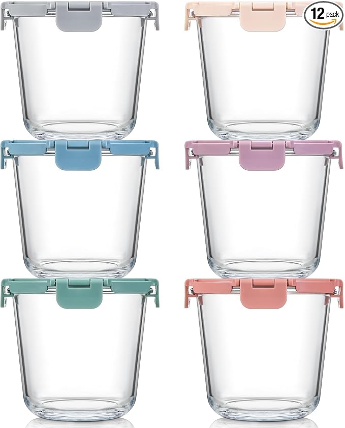 [UPGRADED LID] 6 Sets 3 Cup/24oz Borosilicate Glass Meal Prep Containers with Lids, Food Storage Bowl Jars for Soup Leftover Meal Lunch Oats Fruit Deli Salads - Microwave, Oven, Freezer Safe -BPA Free
