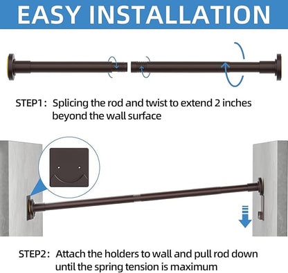CorkLatta Matte Bronze Shower Curtain Rod,1 Inch Diameter Stainless Steel Adjustable Spring Tension Rods 32 to 80",with Holders,Anti-Slip,Curtain Rods No Drilling(1 Pack)